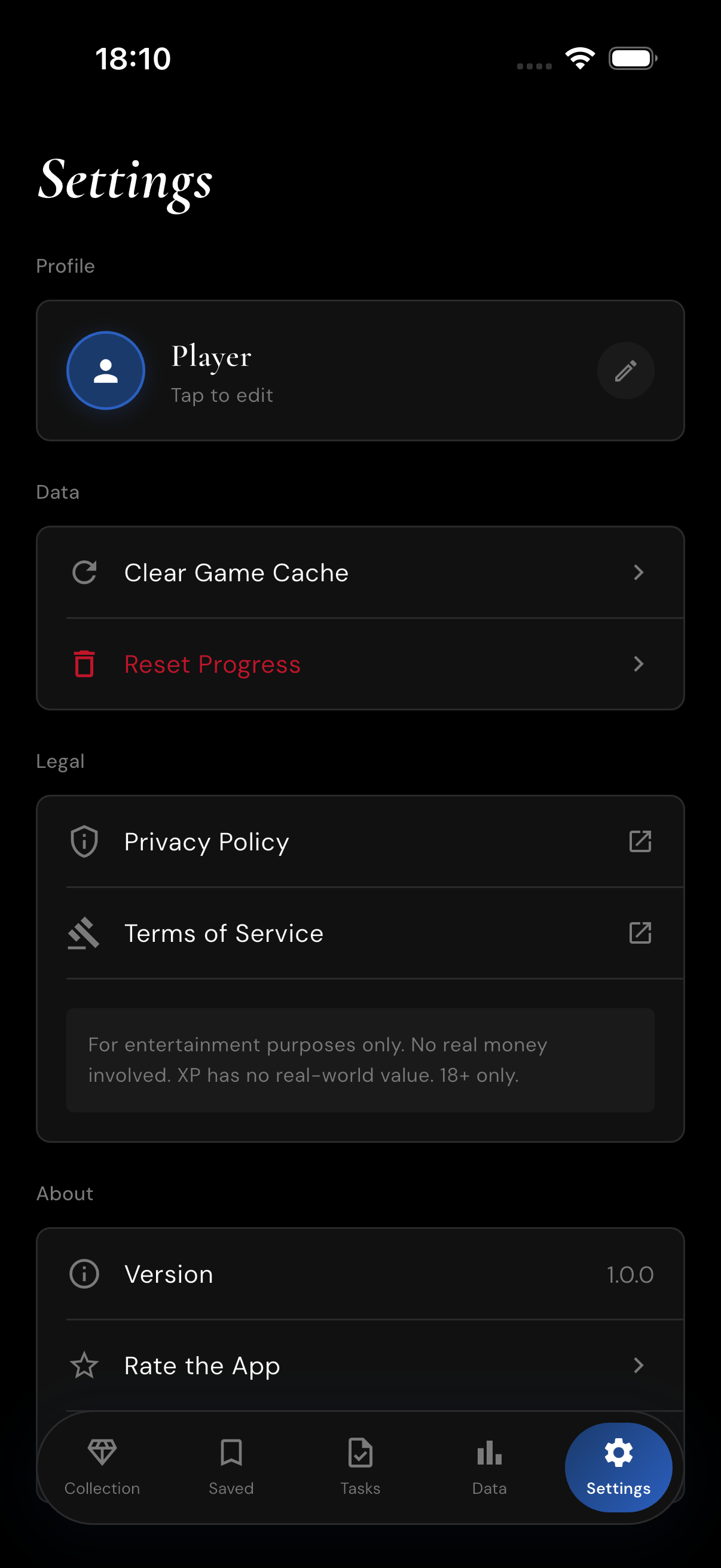 Saved games screen