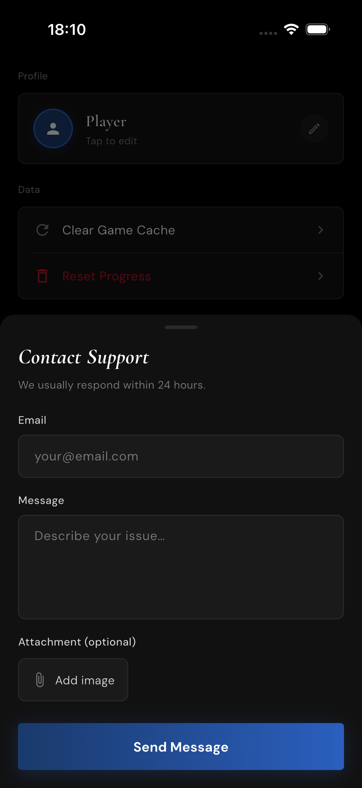 Settings screen